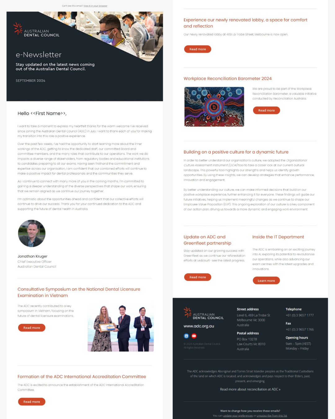 ADC newsletter — refreshed visual design with clear CTAs and modular sections.