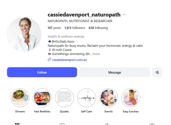 Cassie's Instagram profile before the refresh