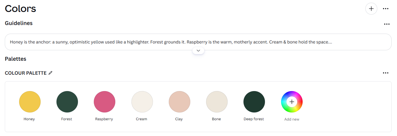 Cassie Davenport brand colour palette in Canva
