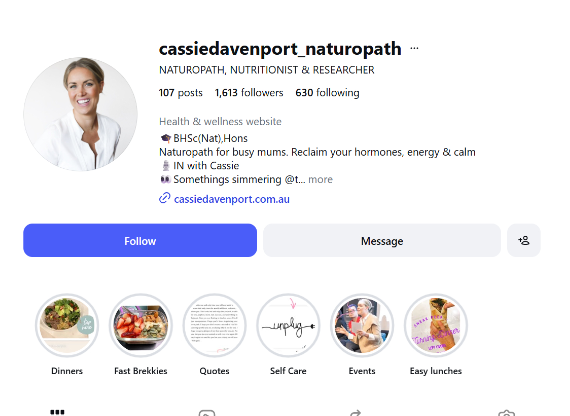 Cassie's Instagram profile before the refresh