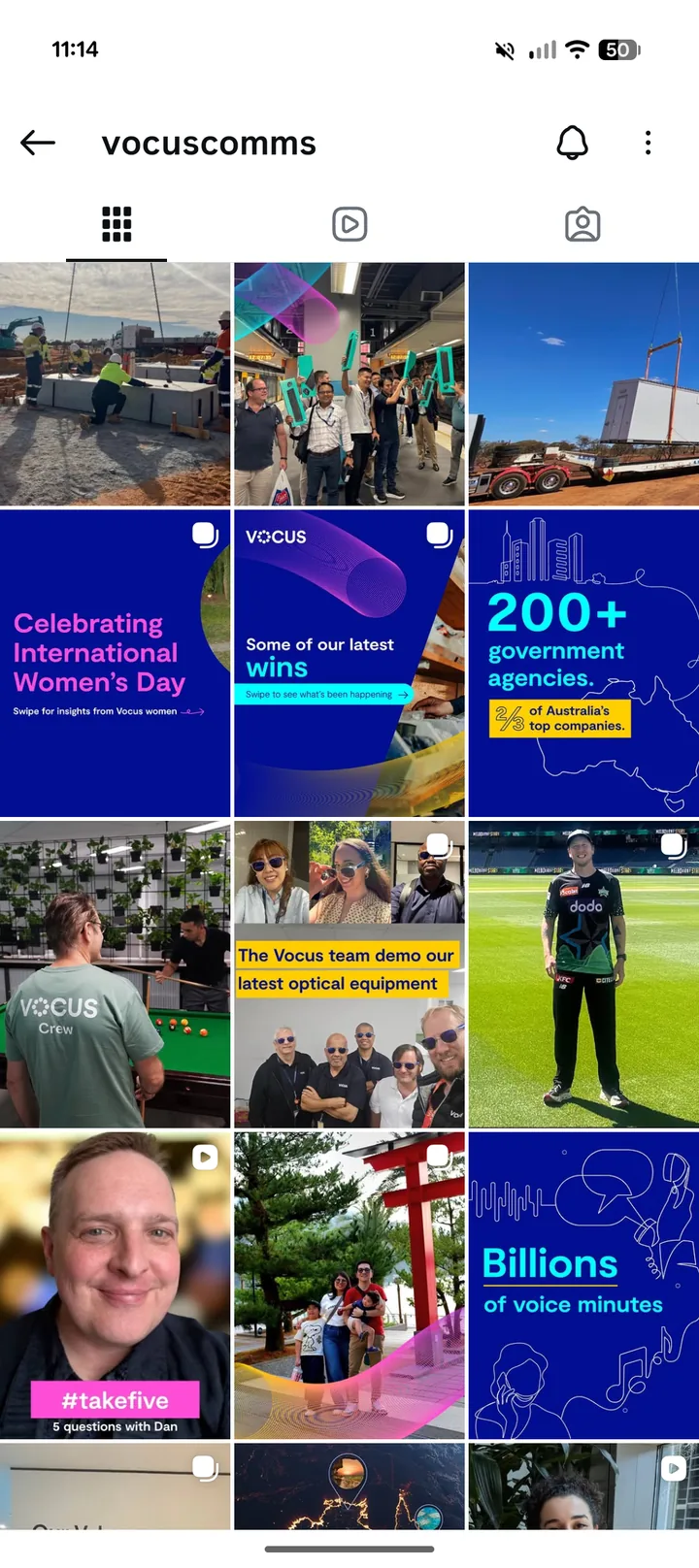 Vocus Instagram grid after the refresh, consistent and led by real people