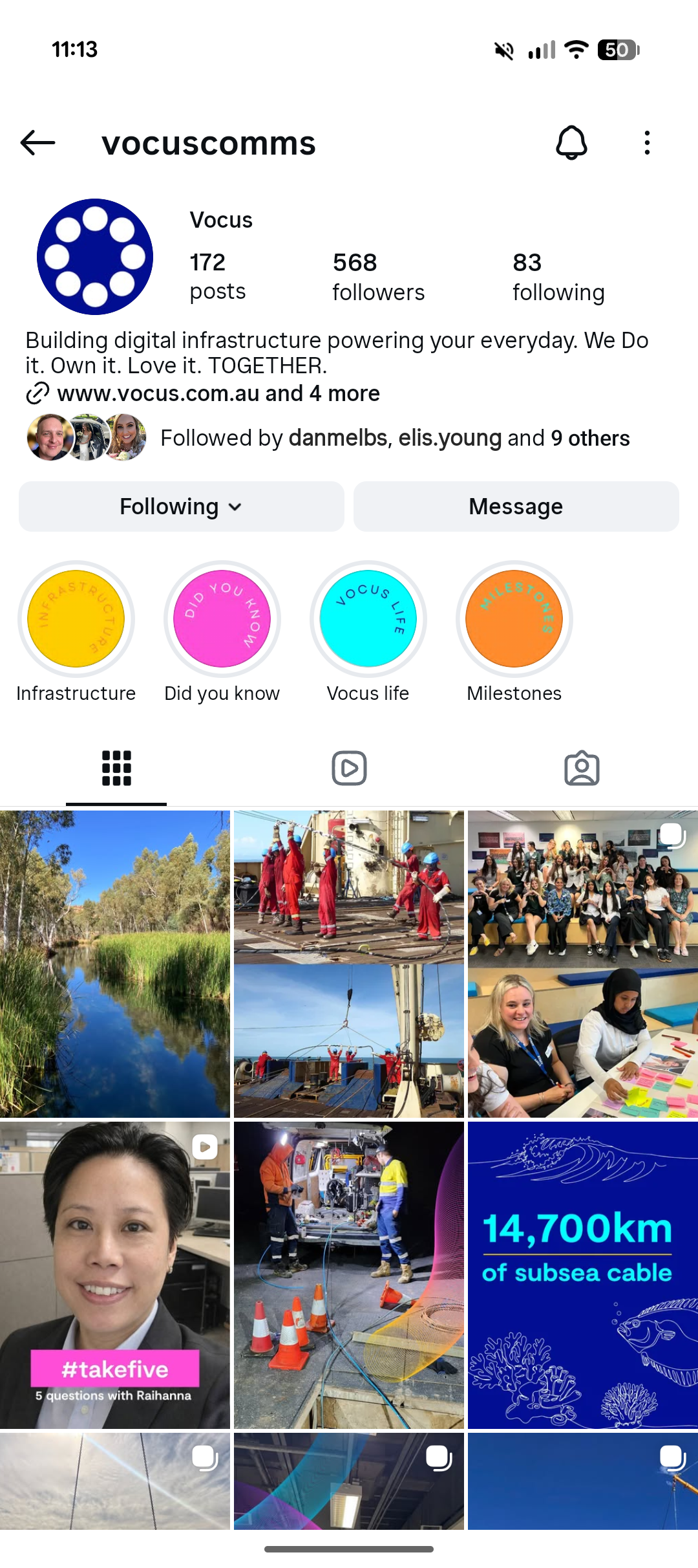 Vocus Instagram profile after the refresh — clear bio, story highlights and visually consistent grid.