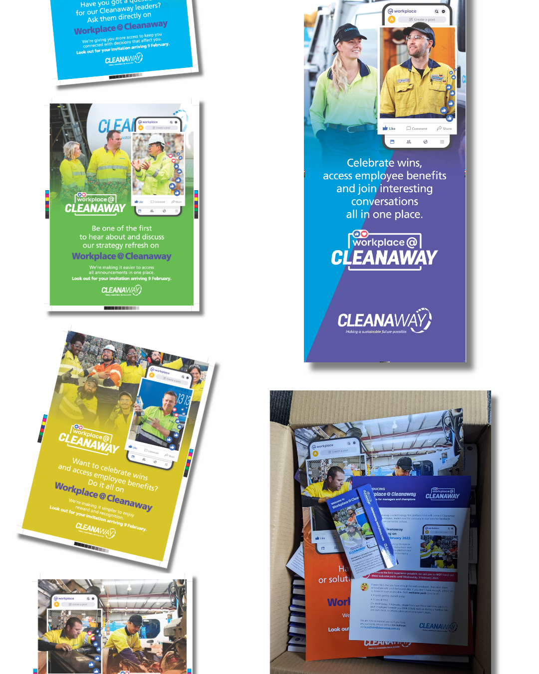 Workplace from Meta launch posters and pull-up banners installed on site.