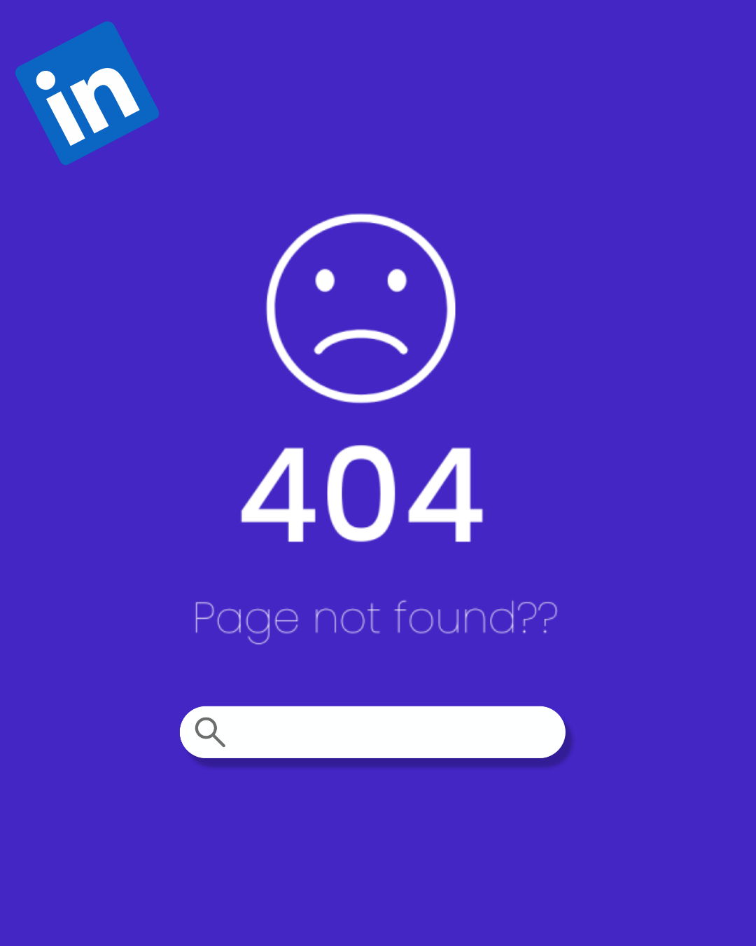 404 Page not found cover with a sad face on an indigo ground.