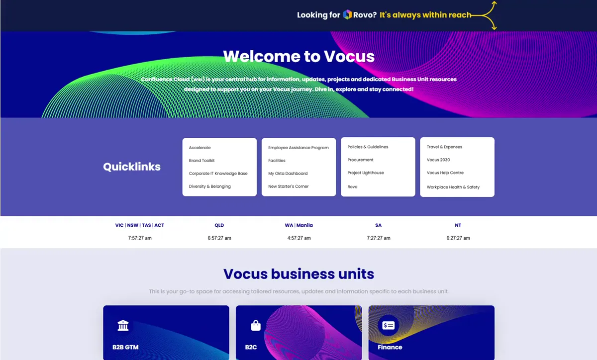 The rebuilt Vocus intranet homepage